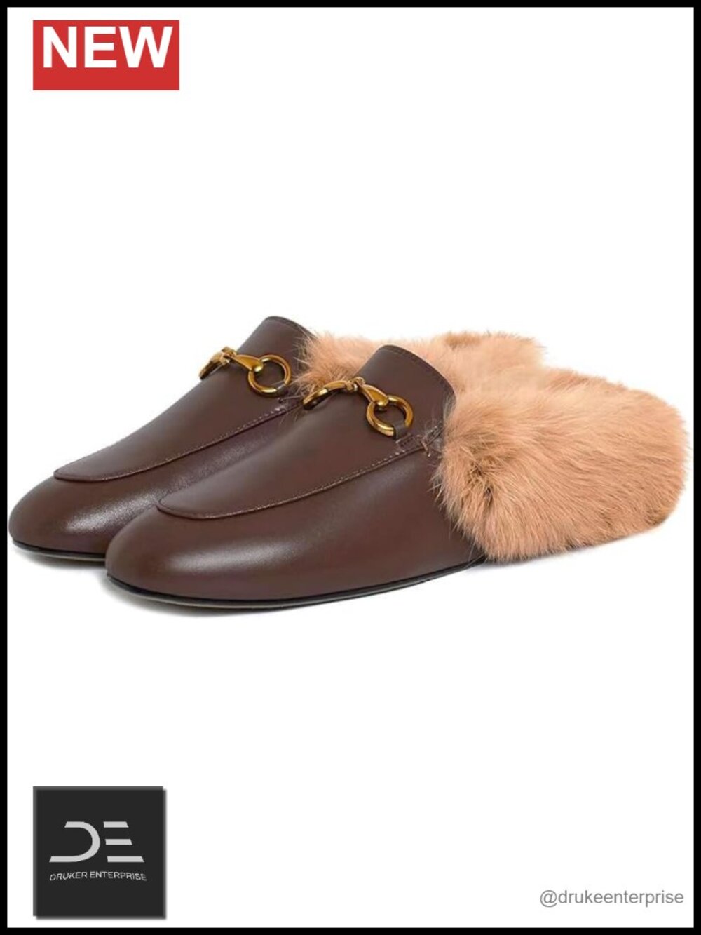 Fur Trimmed Mules with Buckle Slip On Flats for Women Backless Slide Sandals